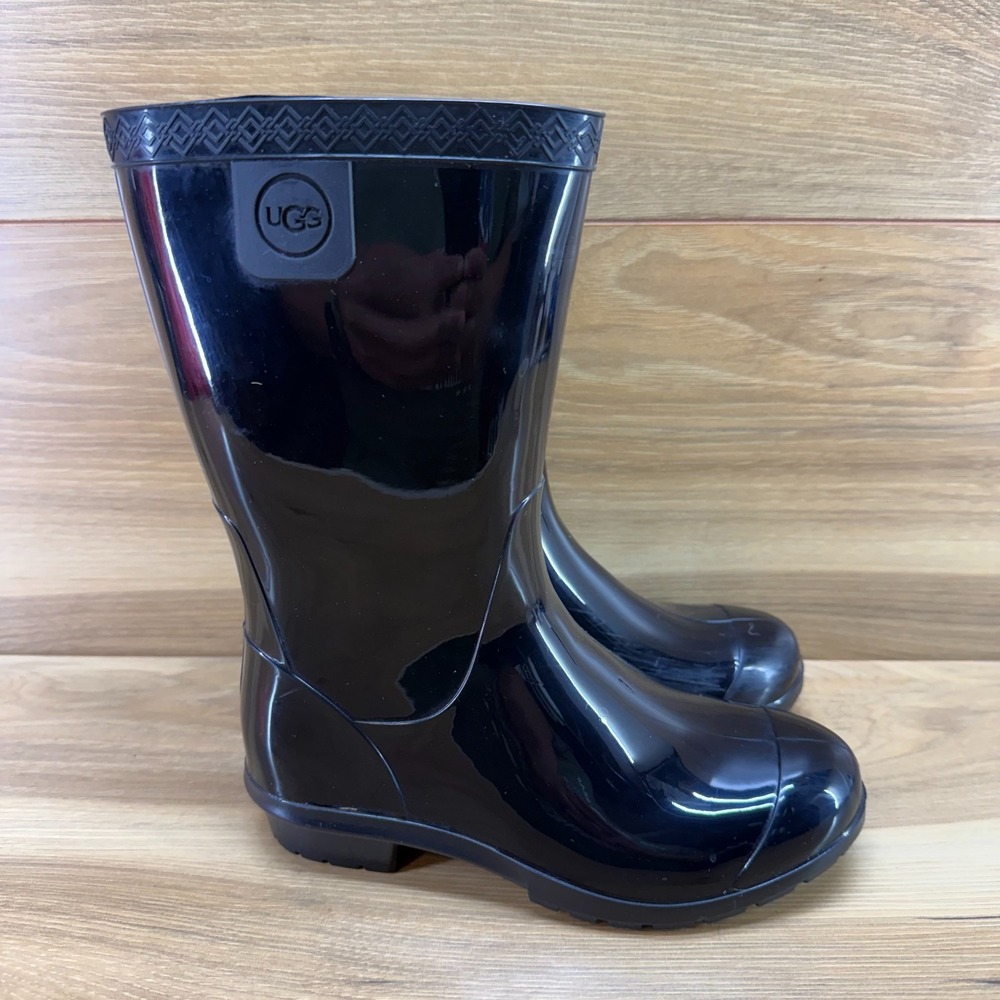 UGG Raana Rain Boots Black Girls Kids 13 Black Glossy Waterproof Tall Outdoors